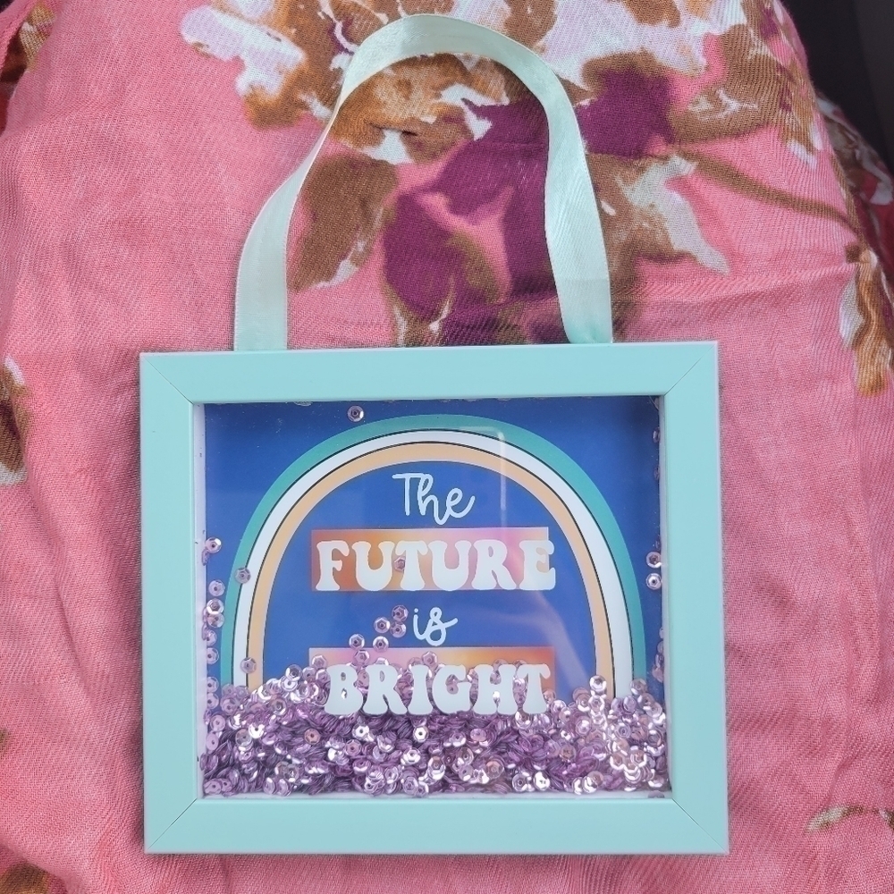 Wall Decor Hanger "The Future Is Bright" Shaker Snowglobe Style Size 5"X6"
